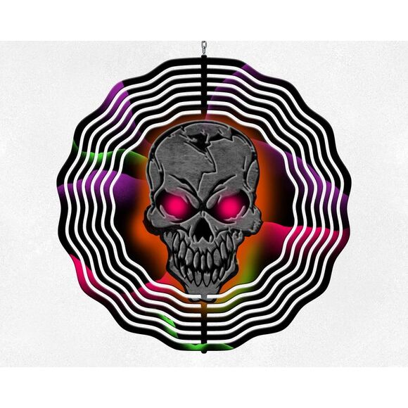 Spooky Fun Halloween Skull Wind Spinner 10 Inch Garden Patio Decor - Picture 1 of 6